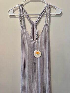 C&C California Light Gray Ribbed Striped Maxi Dress with Braided Straps